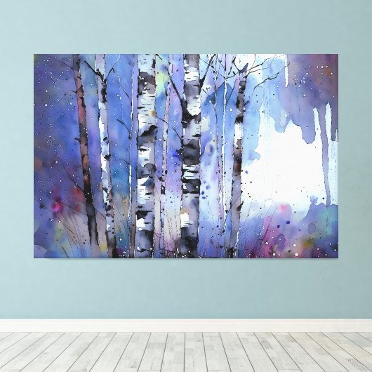 Sneeuwval in de betoverde berk canvas afdruk (Insitu (Houten vloer))