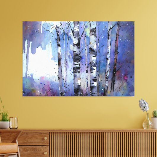 Sneeuwval in de betoverde berk canvas afdruk (Insitu (Woonkamer))