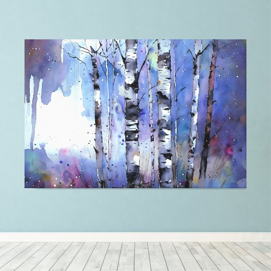 Sneeuwval in de betoverde berk canvas afdruk (Insitu (Houten vloer))