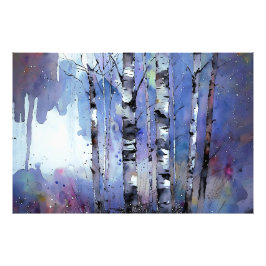 Sneeuwval in de betoverde berk foto afdruk