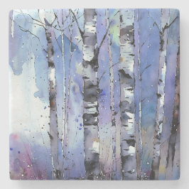 Sneeuwval in de betoverde berk stenen onderzetter