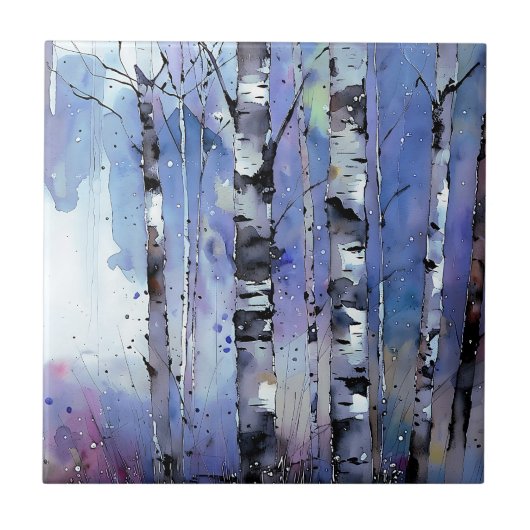 Sneeuwval in de betoverde berk tegeltje (Voorkant)