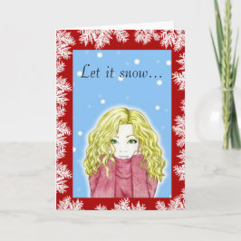 Sneeuwval Meisje Kerstkaart Feestdagen Kaart