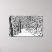 Sneeuwval op Bosspoor B&W Canvas Afdruk (Voorkant)