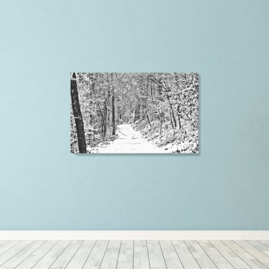 Sneeuwval op Bosspoor B&W Canvas Afdruk (Insitu (Houten vloer))
