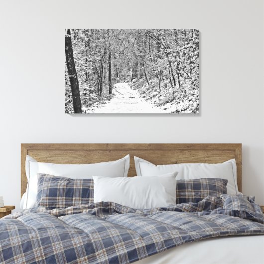Sneeuwval op Bosspoor B&W Canvas Afdruk (Insitu (Slaapkamer))