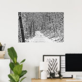 Sneeuwval op Bosspoor B&W Poster (Thuiskantoor)