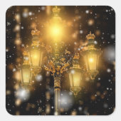 Sneeuwval op de lamp vierkante sticker (Voorkant)