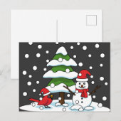 Sneeuwval op kardinaal-, neushoorn- en pijnbomen feestdagenkaart (Voorkant / Achterkant)
