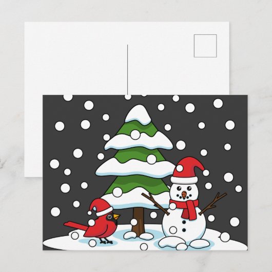 Sneeuwval op kardinaal-, neushoorn- en pijnbomen feestdagenkaart (Voorkant / Achterkant)