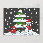 Sneeuwval op kardinaal-, neushoorn- en pijnbomen feestdagenkaart (Voorkant)