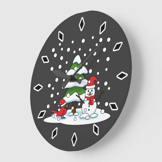 Sneeuwval op kardinaal-, neushoorn- en pijnbomen grote klok (Hoek)