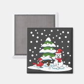 Sneeuwval op kardinaal-, neushoorn- en pijnbomen magneet (Voorkant / Achterkant)