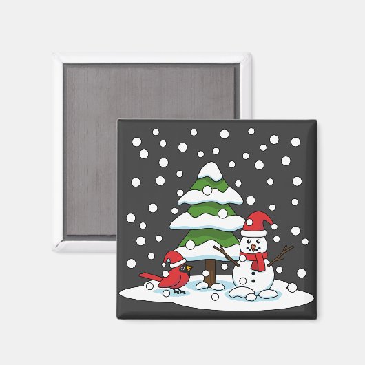 Sneeuwval op kardinaal-, neushoorn- en pijnbomen magneet (Voorkant / Achterkant)