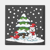 Sneeuwval op kardinaal-, neushoorn- en pijnbomen magneet (Voorkant)