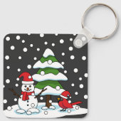 Sneeuwval op kardinaal-, neushoorn- en pijnbomen sleutelhanger (Achterkant)