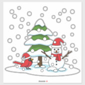 Sneeuwval op kardinaal-, neushoorn- en pijnbomen sticker (Vel)