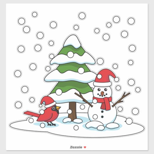 Sneeuwval op kardinaal-, neushoorn- en pijnbomen sticker (Vel)