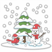 Sneeuwval op kardinaal-, neushoorn- en pijnbomen sticker (Voorkant)