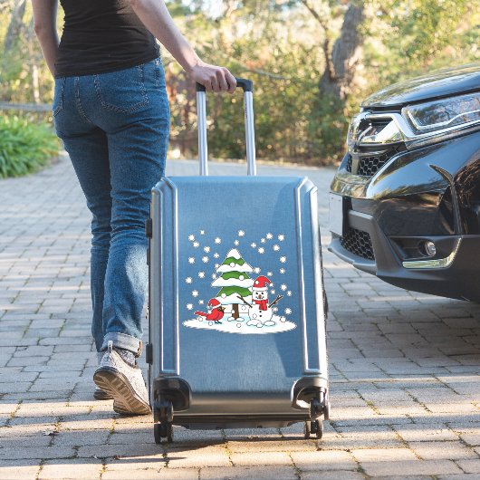 Sneeuwval op kardinaal-, neushoorn- en pijnbomen sticker (Koffer Insitu)