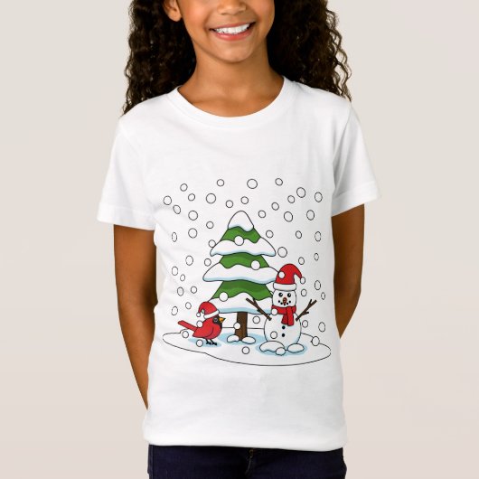 Sneeuwval op kardinaal-, neushoorn- en pijnbomen t-shirt (Voorkant)