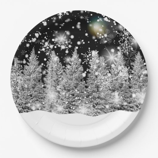 Sneeuwval tijdens het winterzonnewende papieren bordje (Voorkant)