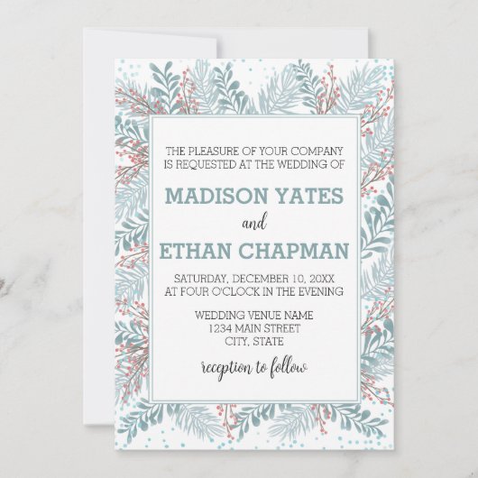 Sneeuwval varens Winter bruiloft uitnodiging (Voorkant)