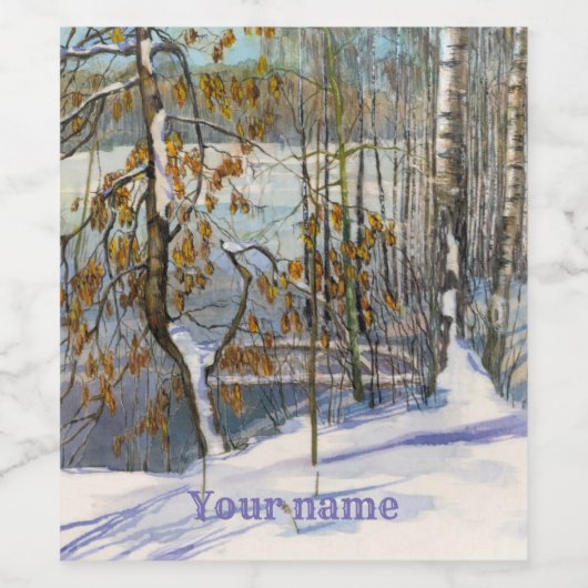 Sneeuwval Waterverf Wijn Etiket (Enkel label)