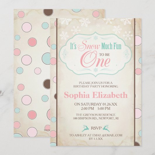 Sneeuwveel vun Winter Birthday Invite Kaart (Voorkant / Achterkant)