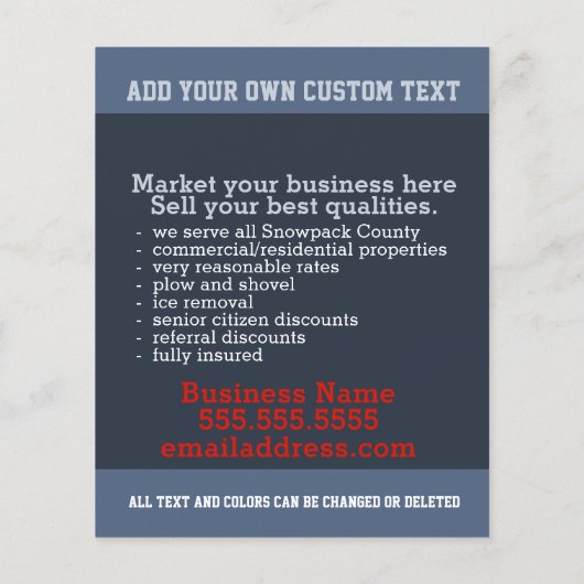 Sneeuwverwijdering. Aangepaste marketingadvertenti Flyer (Achterkant)