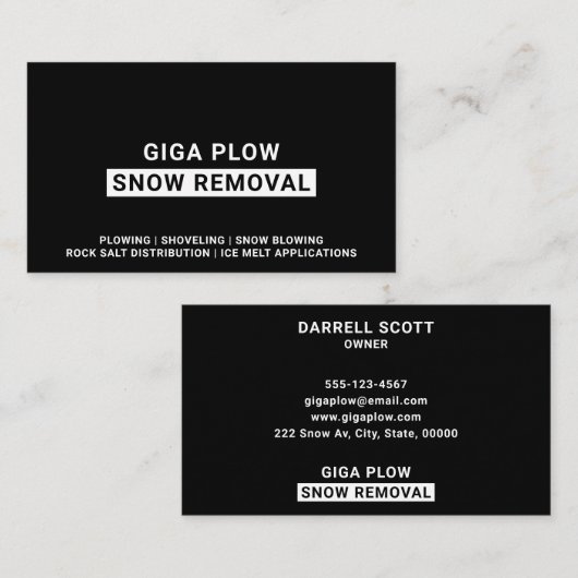 Sneeuwverwijdering Vette Typografie Black Visitekaartje (Voorkant / Achterkant)