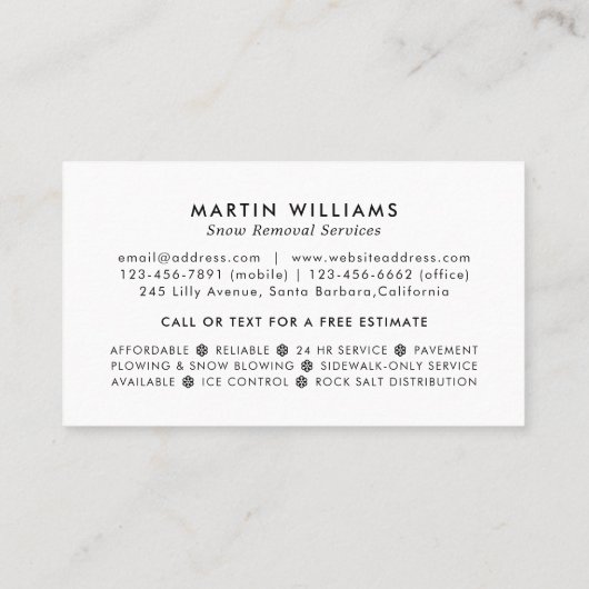 Sneeuwverwijdering zwart-wit visitekaartje (Achterkant)