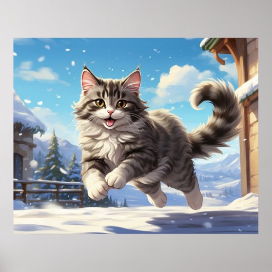 *~* Sneeuwvliegend Kat 5:4 Kitten Cat AP68 Poster (Voorkant)