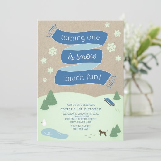 Sneeuwvlinderscène 1e verjaardag Uitnodiging (Staand voorkant)