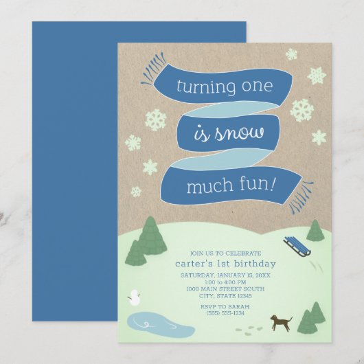 Sneeuwvlinderscène 1e verjaardag Uitnodiging (Voorkant / Achterkant)