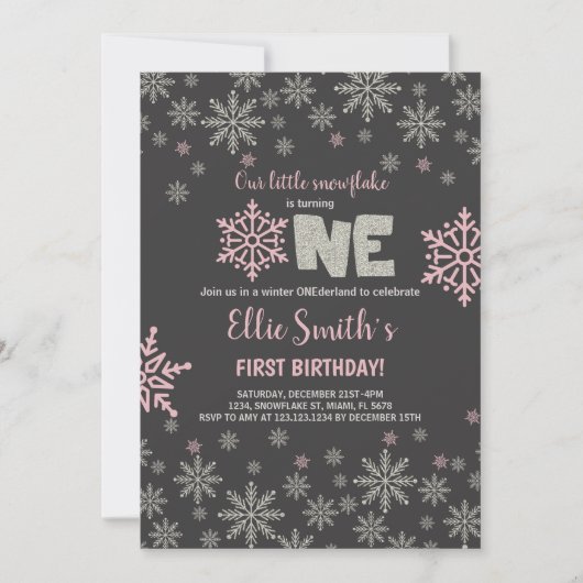 Sneeuwvlok 1e verjaardag meisje kaart (Voorkant)