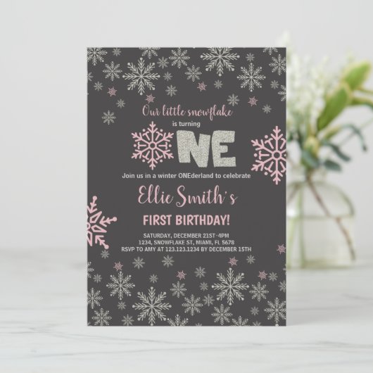 Sneeuwvlok 1e verjaardag meisje kaart (Staand voorkant)