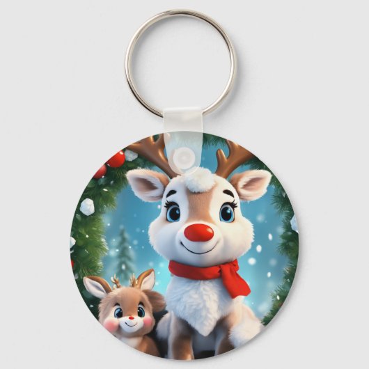 Sneeuwvlok 3D Achtergrond met Puffy Flowers Design Sleutelhanger (Voorkant)