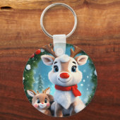 Sneeuwvlok 3D Achtergrond met Puffy Flowers Design Sleutelhanger (Voorkant)