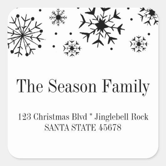 Sneeuwvlok adres vierkante sticker (Voorkant)