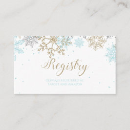 Sneeuwvlok Baby Cadeau Registratie Blauw Goud Informatiekaartje