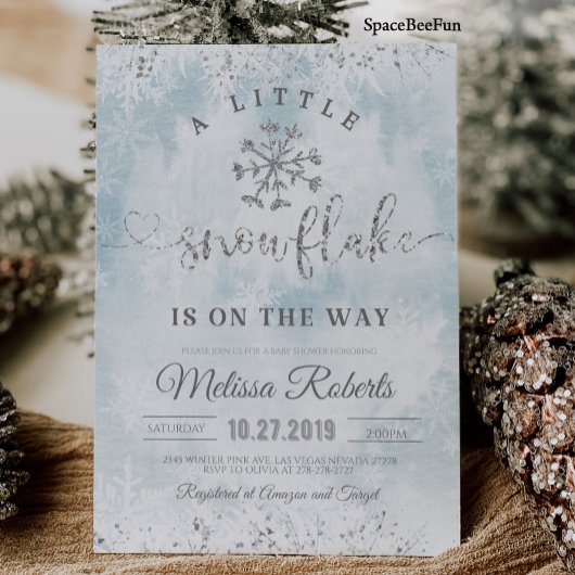 Sneeuwvlok Baby shower Jongensuitnodiging Een beet Kaart