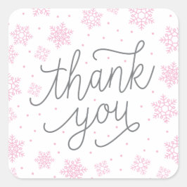 Sneeuwvlok Baby shower Roze Favor Tag Dank je Vierkante Sticker
