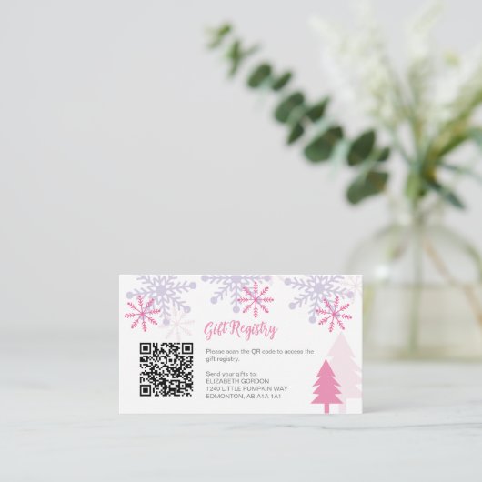 Sneeuwvlok Baby shower Winter Gift Registry QR Cod Informatiekaartje (Staand voorkant)
