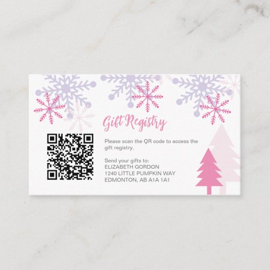 Sneeuwvlok Baby shower Winter Gift Registry QR Cod Informatiekaartje (Voorkant)
