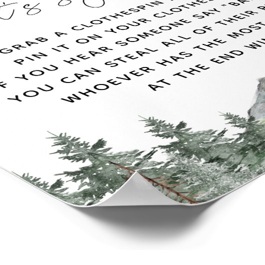 Sneeuwvlok Berg Baby Shower Zeg Niet Baby Spel Poster (Hoek)