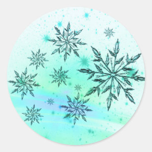 Sneeuwvlok blauw blauwgroen groene werveling stick ronde sticker