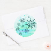 Sneeuwvlok blauw blauwgroen groene werveling stick ronde sticker (Envelop)