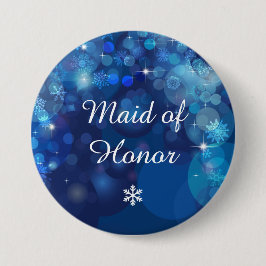 Sneeuwvlok Blauw Bokeh Winter Bruidsfeest Ronde Button 7,6 Cm
