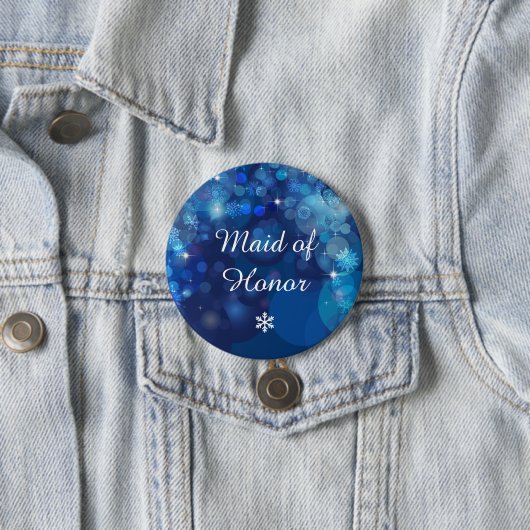 Sneeuwvlok Blauw Bokeh Winter Bruidsfeest Ronde Button 7,6 Cm (In situ)